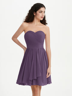 Strapless Sweetheart Neck Mini Dresses-Plum