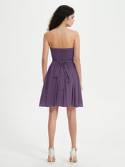 Strapless Sweetheart Neck Mini Dresses-Plum