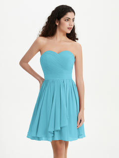 Strapless Sweetheart Neck Mini Dresses-Pool