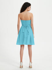 Strapless Sweetheart Neck Mini Dresses-Pool