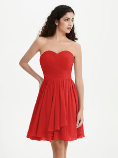 Strapless Sweetheart Neck Mini Dresses-Red