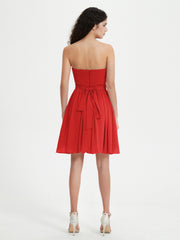 Strapless Sweetheart Neck Mini Dresses-Red