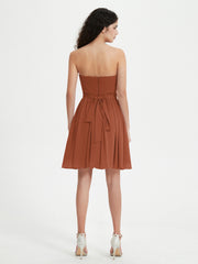 Strapless Sweetheart Neck Mini Dresses-Rust