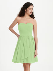 Strapless Sweetheart Neck Mini Dresses-Sage