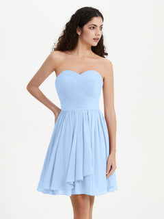 Strapless Sweetheart Neck Mini Dresses-Sky Blue