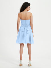 Strapless Sweetheart Neck Mini Dresses-Sky Blue