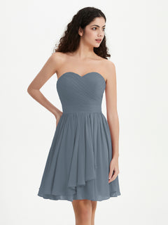 Strapless Sweetheart Neck Mini Dresses-Slate Blue Plus Size