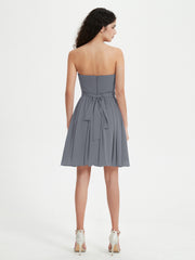Strapless Sweetheart Neck Mini Dresses-Steel Grey