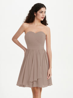 Strapless Sweetheart Neck Mini Dresses-Taupe