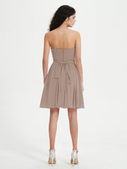 Strapless Sweetheart Neck Mini Dresses-Taupe