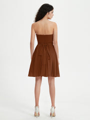 Strapless Sweetheart Neck Mini Dresses-Terracotta