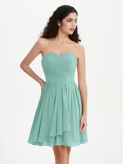 Strapless Sweetheart Neck Mini Dresses-Turquoise