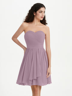 Strapless Sweetheart Neck Mini Dresses-Vintage Mauve Plus Size