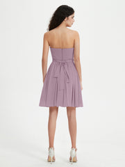 Strapless Sweetheart Neck Mini Dresses-Vintage Mauve