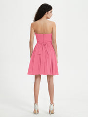 Strapless Sweetheart Neck Mini Dresses-Watermelon
