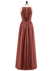 Long Lace Dress with Illusion Sweetheart Neck-Terracotta