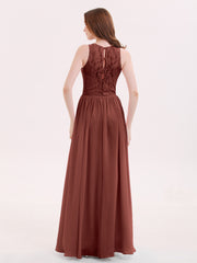 Long Lace Dress with Illusion Sweetheart Neck-Terracotta