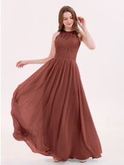 Long Lace Dress with Illusion Sweetheart Neck-Terracotta