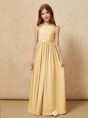 Sleeveless Lace Chiffon A-line Junior Bridesmaid Dress Gold