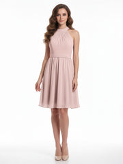 Halter Chiffon Short Bridesmaid Dresses-Dusty Rose