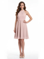 Halter Chiffon Short Bridesmaid Dresses-Dusty Rose