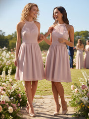Halter Chiffon Short Bridesmaid Dresses-Dusty Rose
