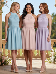 Halter Chiffon Short Bridesmaid Dresses-Dusty Rose