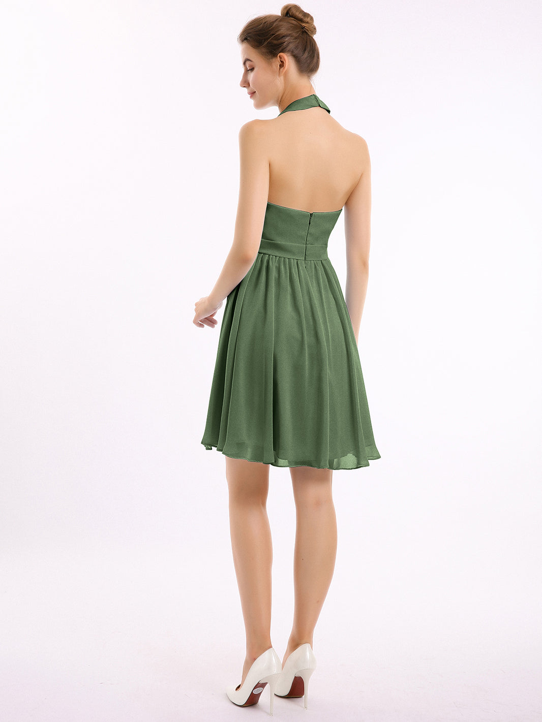 BABARONI Halter Chiffon Short Bridesmaid Dresses-Olive Green Plus Size, Olive Green / US18 BABARONI Halter Chiffon Short Bridesmaid Dresses-Olive Green Plus Size, Olive Green / US18