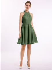 BABARONI Halter Chiffon Short Bridesmaid Dresses-Olive Green Plus Size, Olive Green / US18 BABARONI Halter Chiffon Short Bridesmaid Dresses-Olive Green Plus Size, Olive Green / US18
