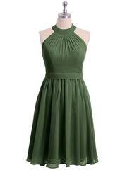 Halter Chiffon Short Bridesmaid Dresses-Olive Green