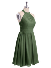BABARONI Chiffon Olive Green Bridesmaid Dresses Grecian Short/Mini Backless Sleeveless Belt A-line BABARONI Chiffon Olive Green Bridesmaid Dresses Grecian Short/Mini Backless Sleeveless Belt A-line