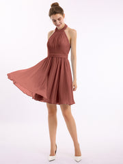Halter Chiffon Short Bridesmaid Dresses-Terracotta