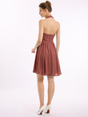 Halter Chiffon Short Bridesmaid Dresses-Terracotta Plus Size