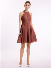 Halter Chiffon Short Bridesmaid Dresses-Terracotta