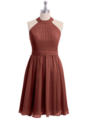 Halter Chiffon Short Bridesmaid Dresses-Terracotta