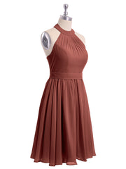 Halter Chiffon Short Bridesmaid Dresses-Terracotta