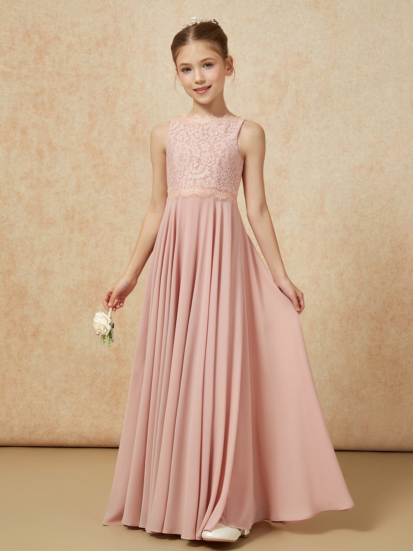 BABARONI Bateau A-line Floor-length Chiffon Junior Bridesmaid Dress Wisteria, Wisteria / J4