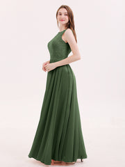 Lace Bodice Chiffon Skirt Long Dress-Olive Green