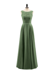 Lace Bodice Chiffon Skirt Long Dress-Olive Green