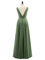Lace Bodice Chiffon Skirt Long Dress-Olive Green Plus Size