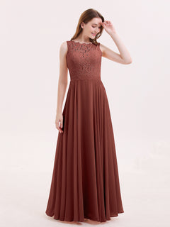 Lace Bodice Chiffon Skirt Long Dress-Terracotta