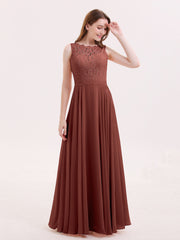 Lace Bodice Chiffon Skirt Long Dress-Terracotta Plus Size