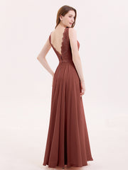 Lace Bodice Chiffon Skirt Long Dress-Terracotta