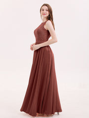 Lace Bodice Chiffon Skirt Long Dress-Terracotta Plus Size