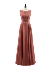 Lace Bodice Chiffon Skirt Long Dress-Terracotta