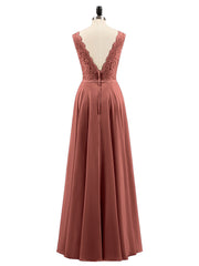 Lace Bodice Chiffon Skirt Long Dress-Terracotta Plus Size