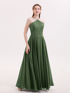 Lace and Chiffon Bridesmaid Dress-Olive Green