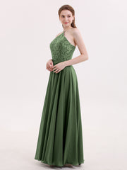 Lace and Chiffon Bridesmaid Dress-Olive Green