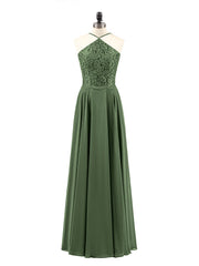 Lace and Chiffon Bridesmaid Dress-Olive Green