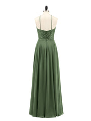 Lace and Chiffon Bridesmaid Dress-Olive Green